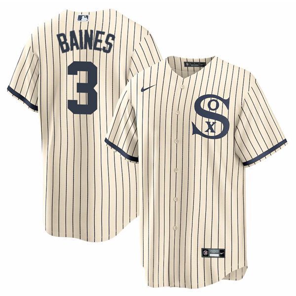 Men Chicago White Sox 3 Baines Cream stripe Dream version Game Nike 2021 MLB Jerseys